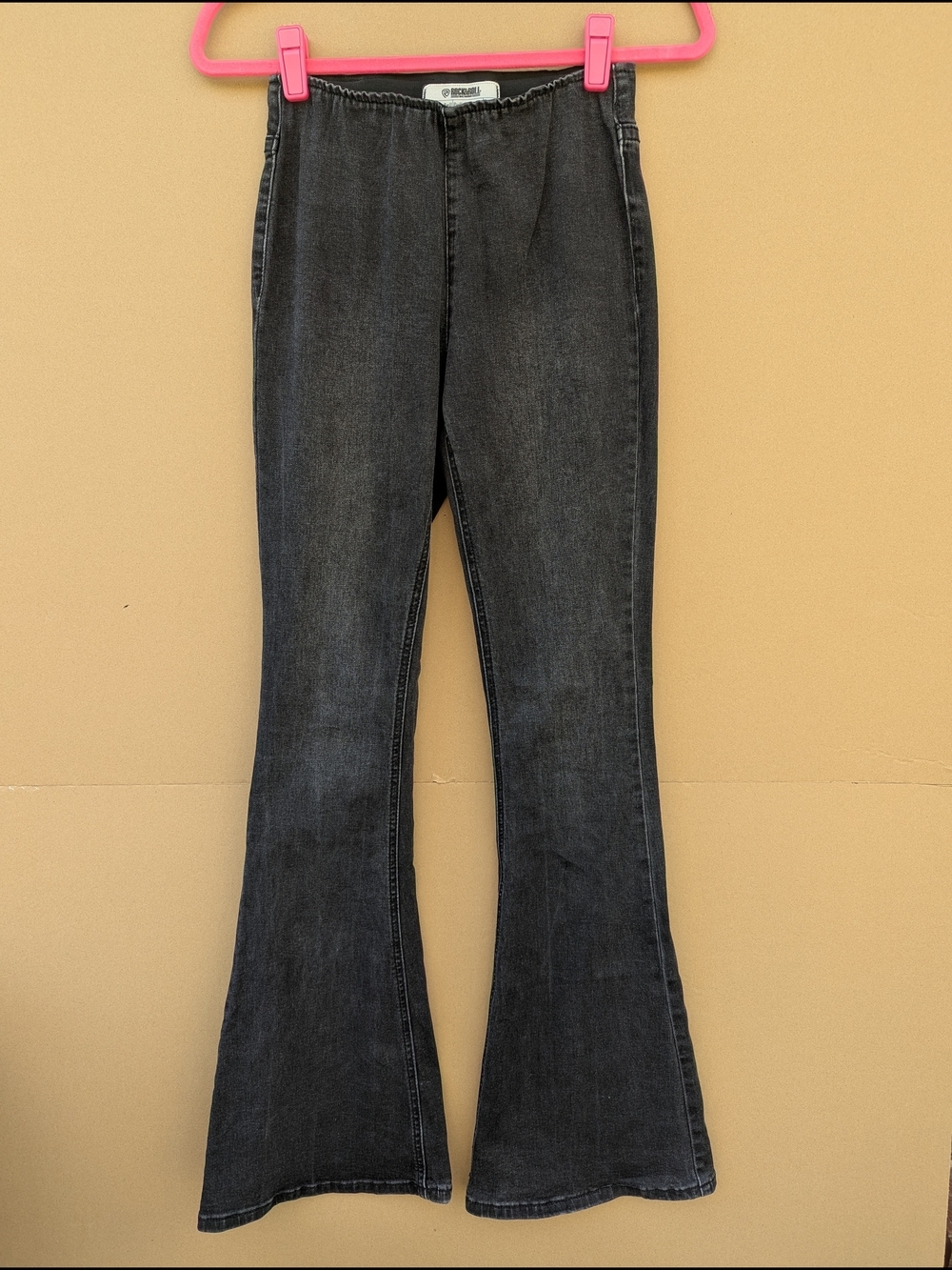 Rock & Roll Bargain Bell Pull On Flare Jeans Washed Black Women's 25 Stretch